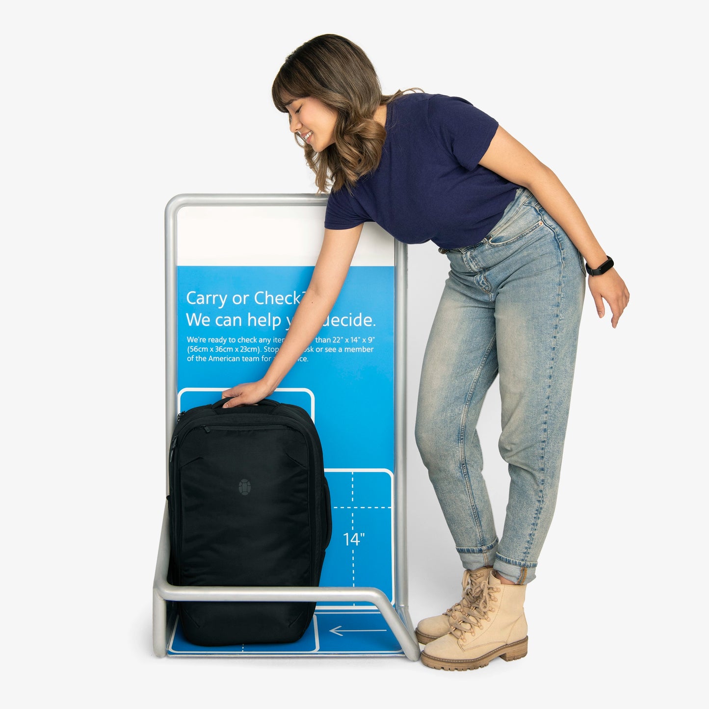 Maximum-sized carry on for domestic, international, and budget airlines