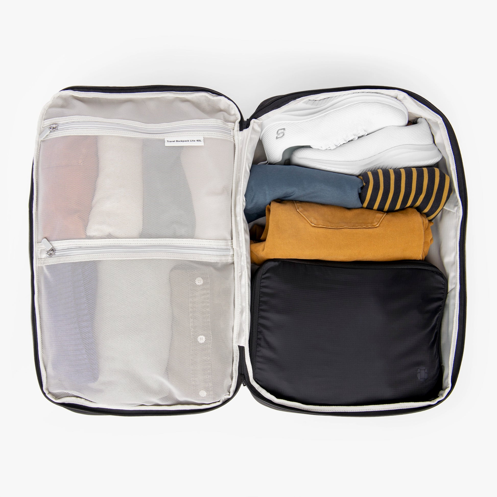 Packs like a suitcase to keep your stuff organized