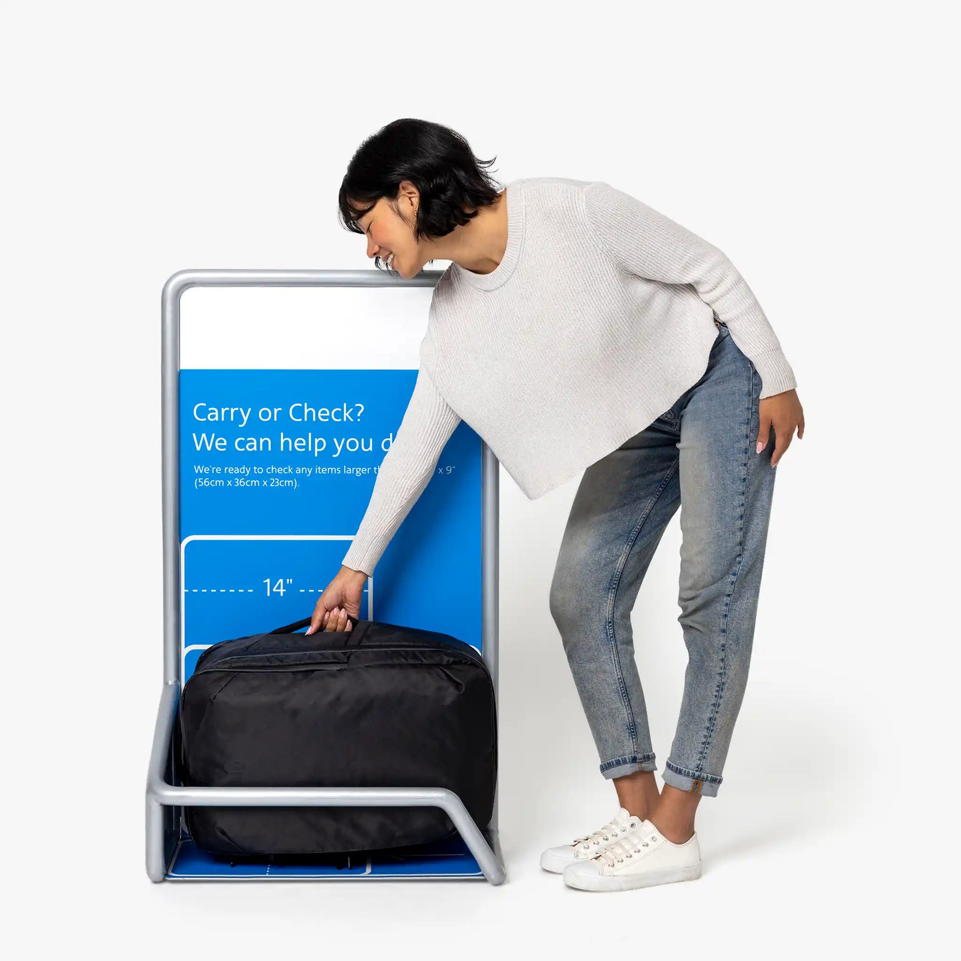 Maximum-sized carry on for domestic, international, and budget airlines