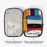 Packs like a suitcase to keep your stuff organized