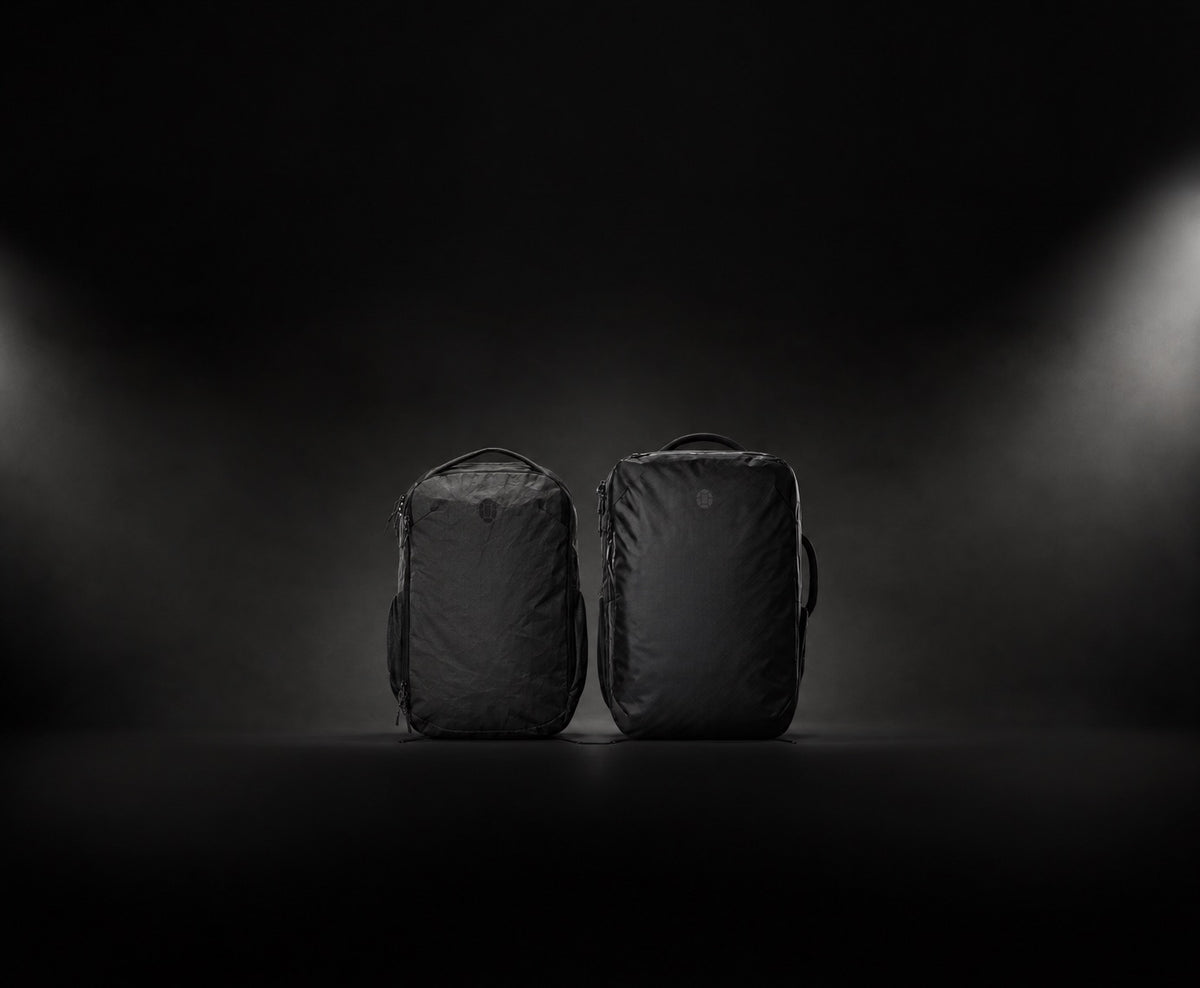 Two Tortuga travel backpacks side by side